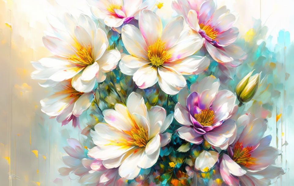 Colorful Flower Painting with Dreamy Garden Scene