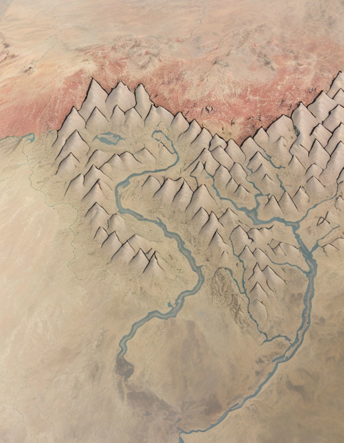 Dry Arid Landscape with River and Mountain Ridges