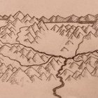 Vintage Sepia-Toned Illustrated Mountain Map with Peaks and Rivers