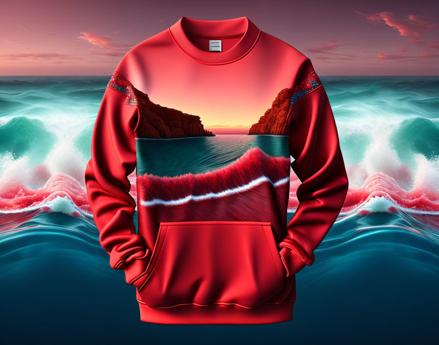 a red sweatshirt in the open sea