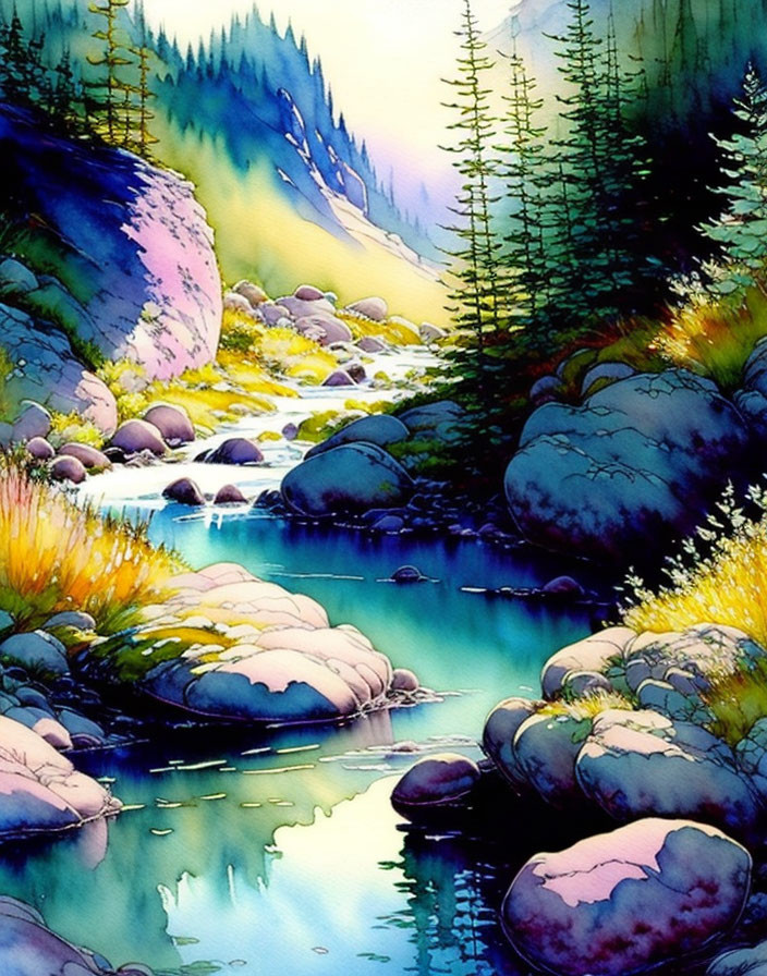 Watercolour River Landscape