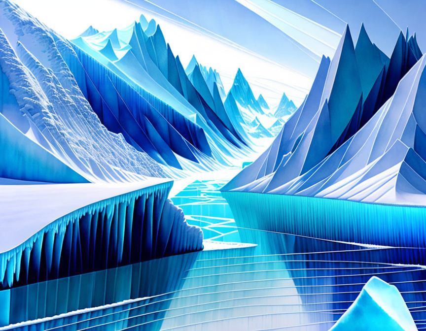 Vibrant blue crystalline landscape with jagged peaks and icy surface