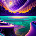 Colorful Psychedelic Digital Artwork of Surreal Landscape & Galaxy