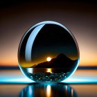 Soothing beach sunset reflected in crystal ball