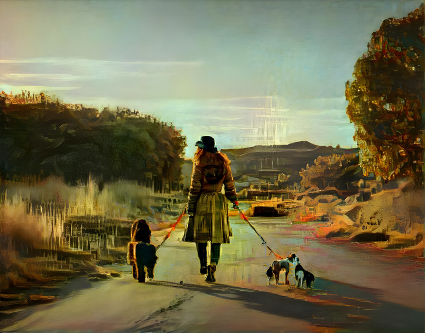 The woman who walks with her dogs.