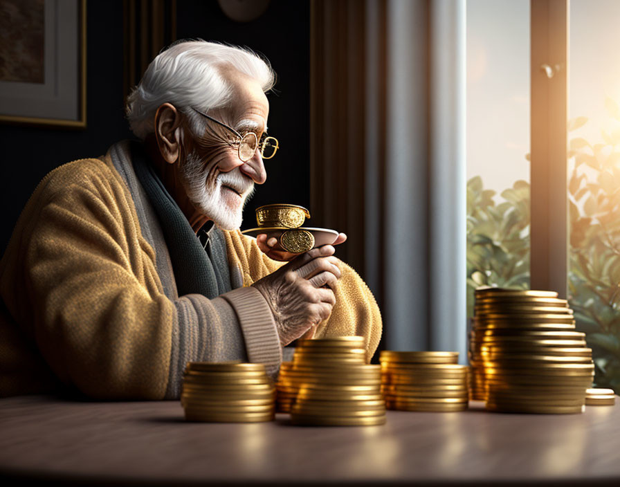 Happy grandpa who owns gold