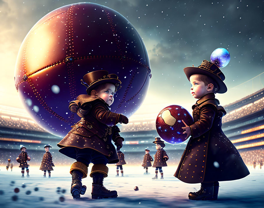 Steampunk Childs playing Ball