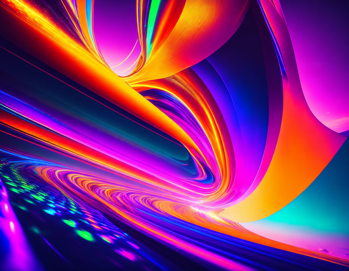 Colorful Abstract Digital Art with Swirling Neon Shapes