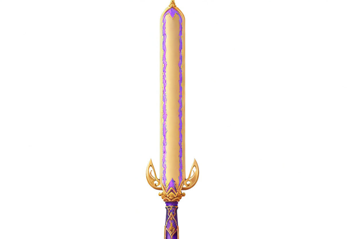 Fancy sword with golden hilt and purple jewel-encrusted blade