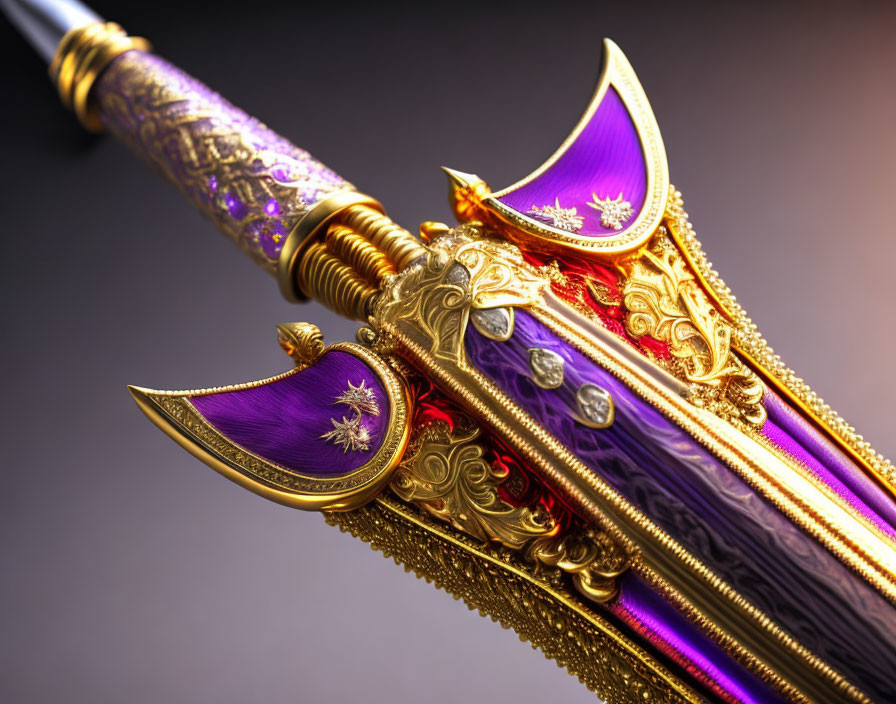 Golden Sword with Purple and Gold Embellishments on Gradient Background