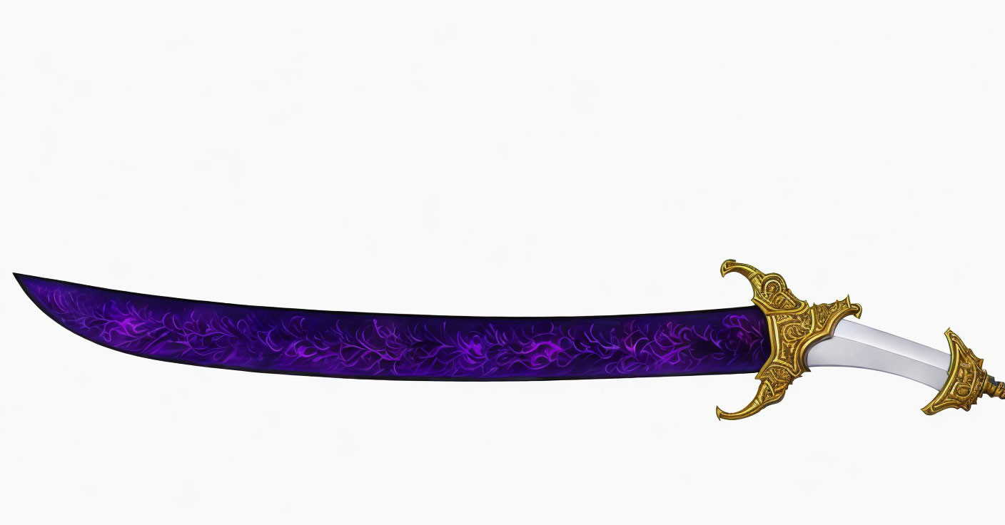 Purple-bladed sword with ornate golden handle illustration
