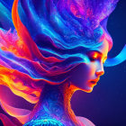 Colorful digital artwork of woman's profile with cosmic hair.