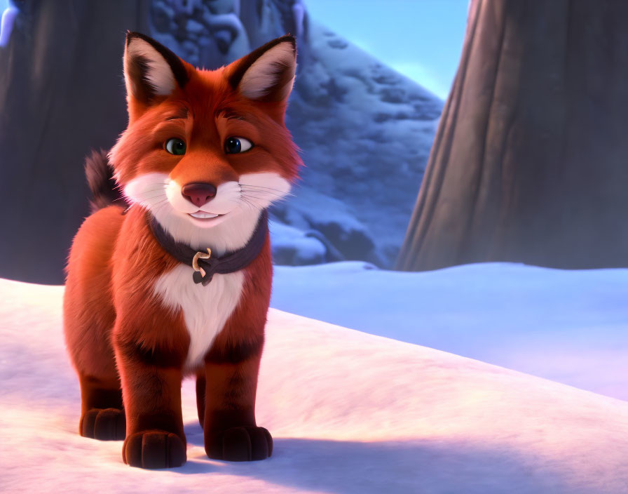 Orange-Red Animated Fox in Snowy Landscape