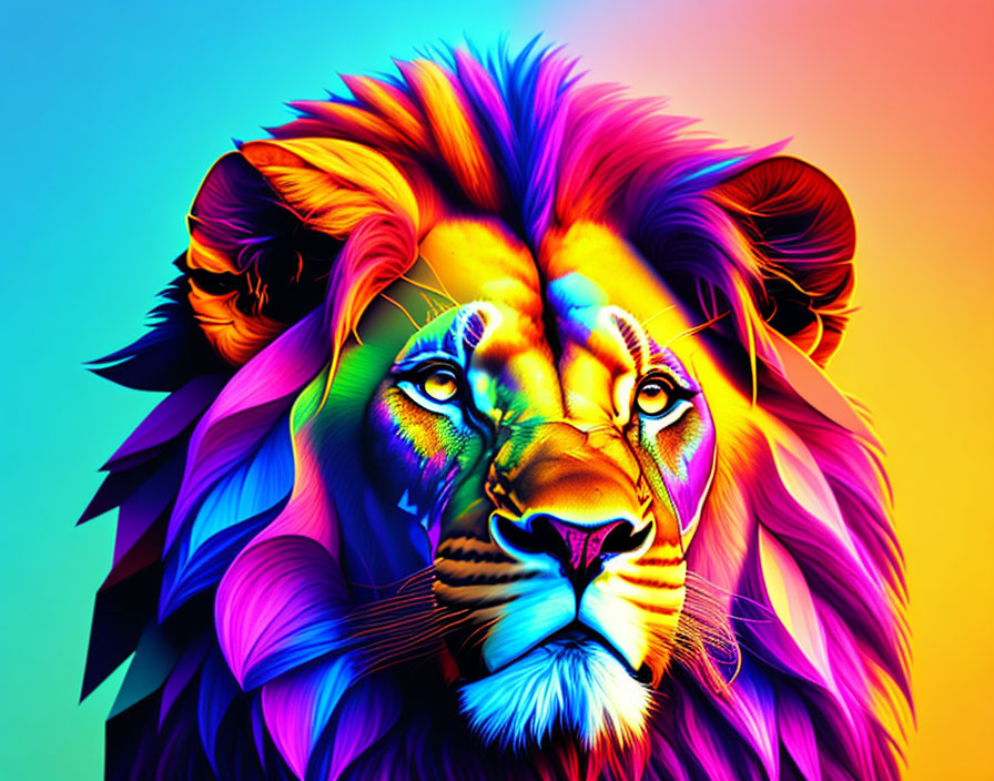 Colorful Lion Digital Artwork on Gradient Background