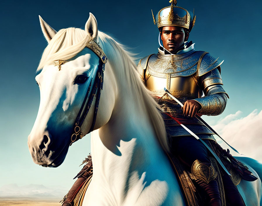 Knight on White Horse Under Blue Sky Symbolizing Nobility