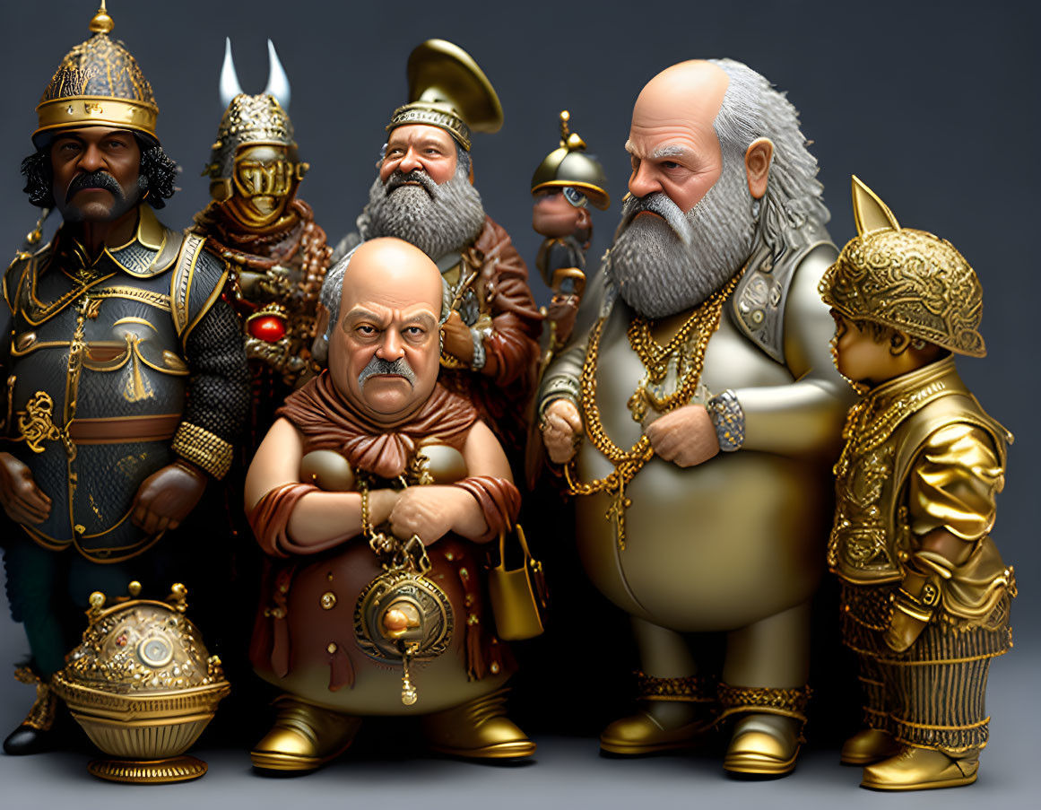 Cartoonish Historical Monarchs and Military Leaders in Exaggerated Style