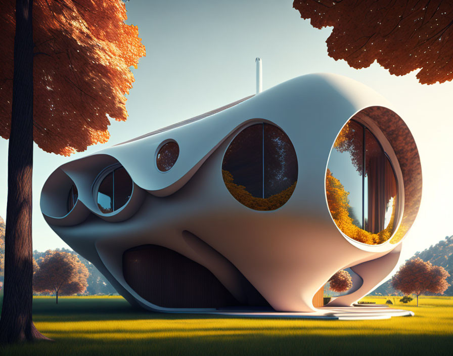 futuristic house with trees