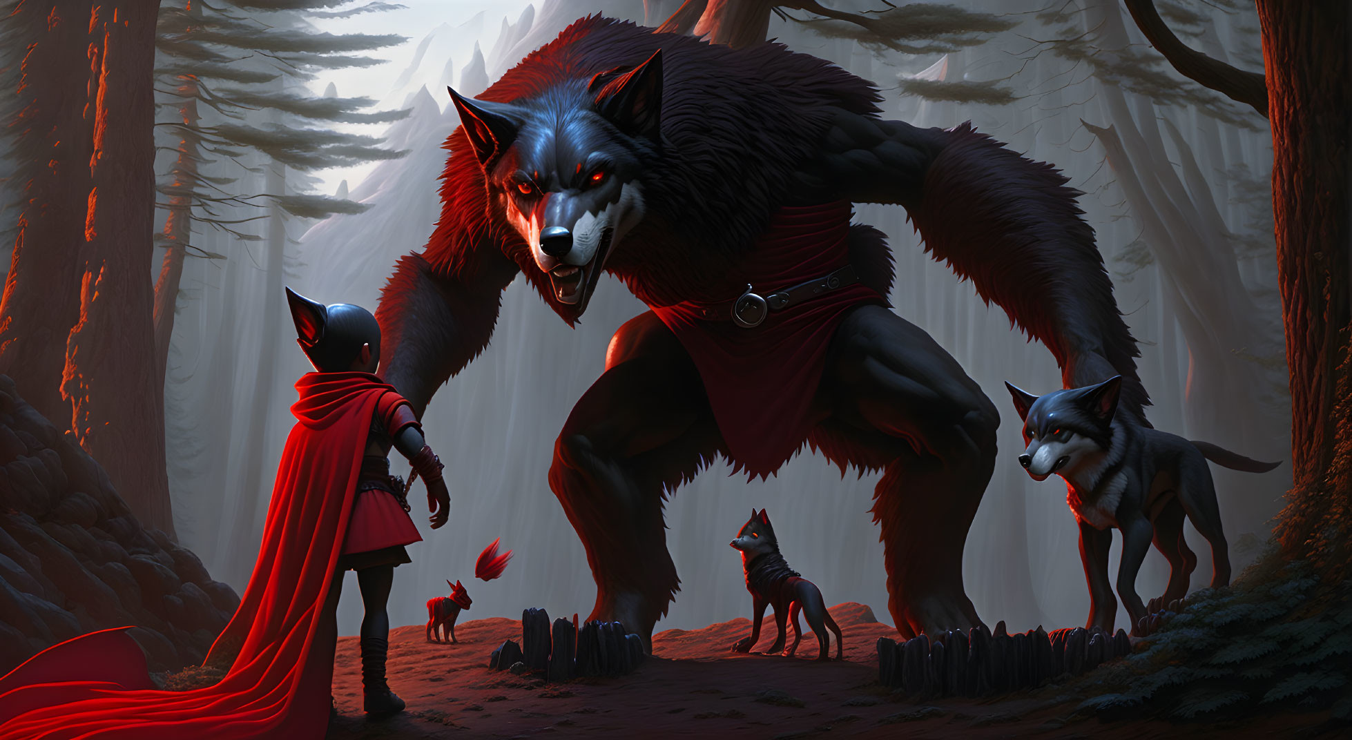  (young Red Ridding Hood) VS (huge werewolf) 