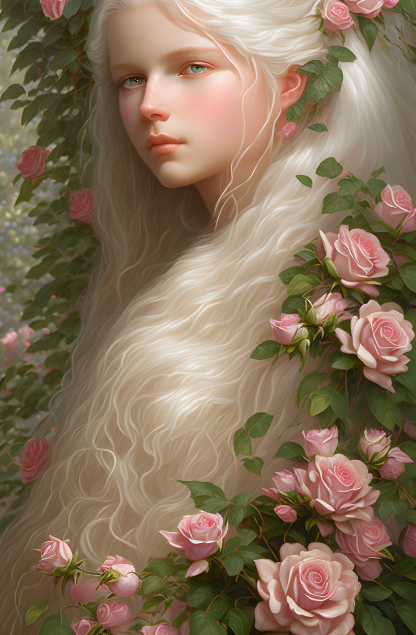 Albino  in pink roses