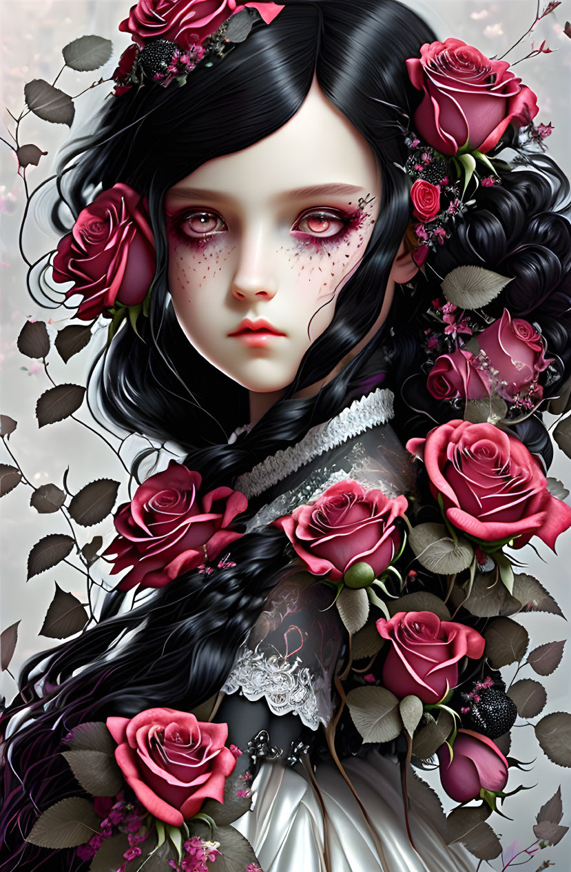 Blind goth girl with roses