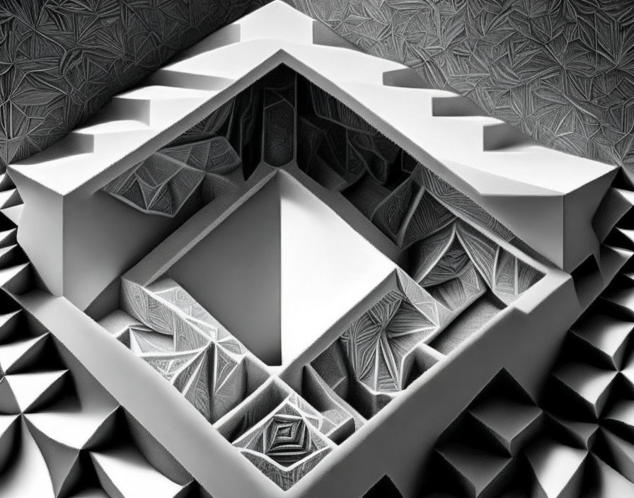 Monochrome Abstract Art with Geometric 3D Illusion