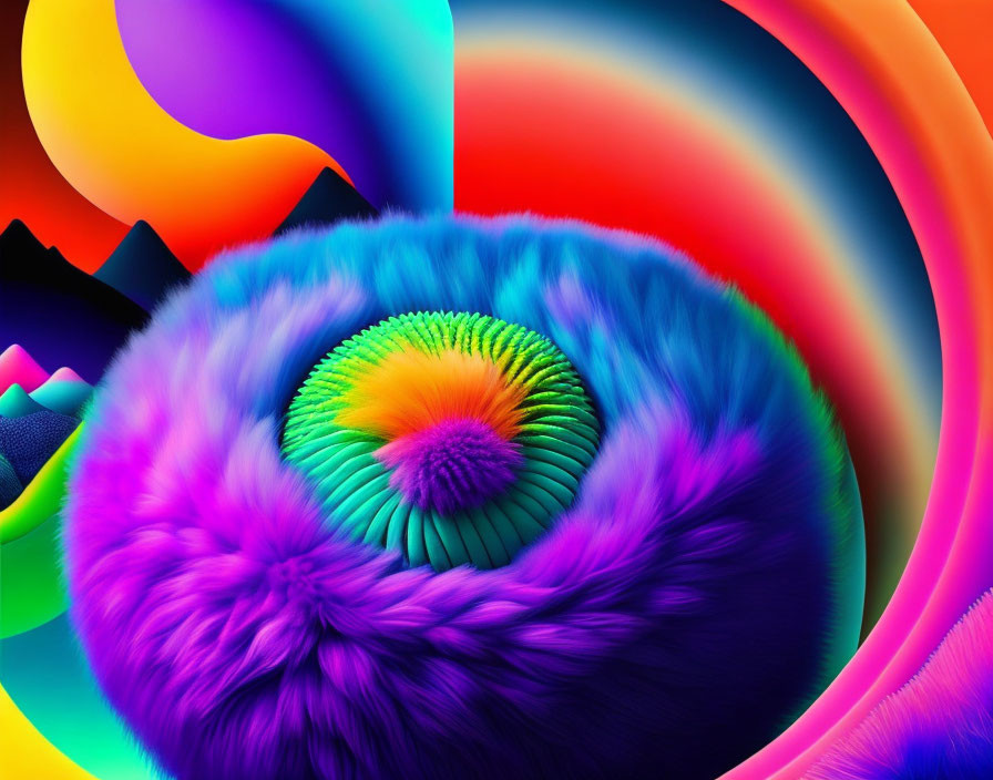 Colorful Digital Artwork: Fuzzy Sphere with Rainbow Transitions