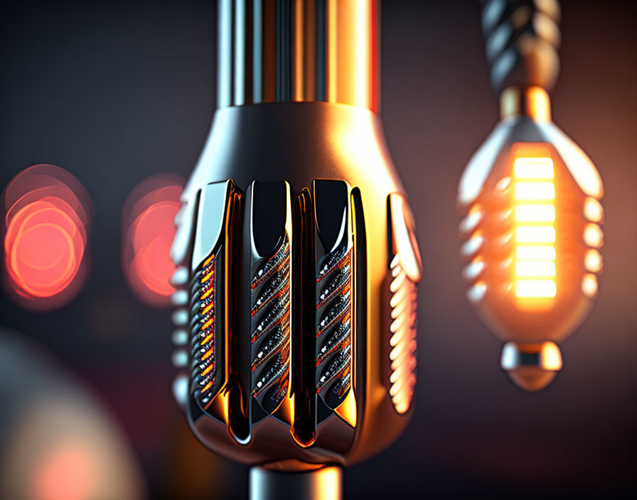 Detailed Futuristic Microphone with Glowing Orange Lights