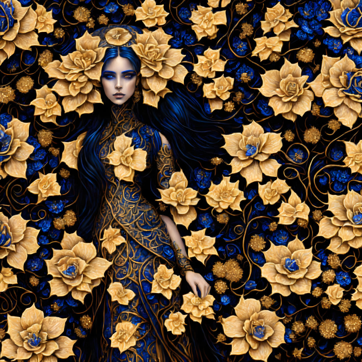 Goth Beauty in gold and blue