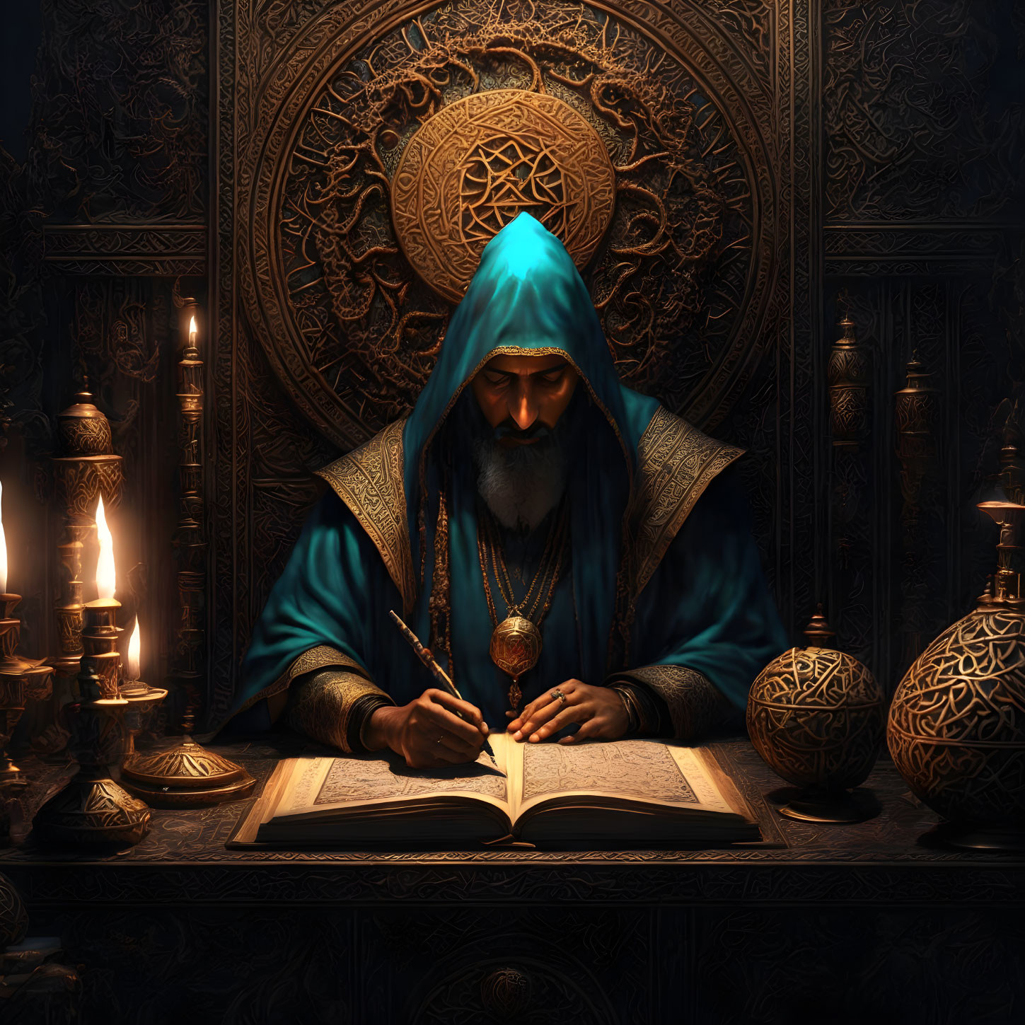 Abdul Alhazred writing the Kitab al-Azif
