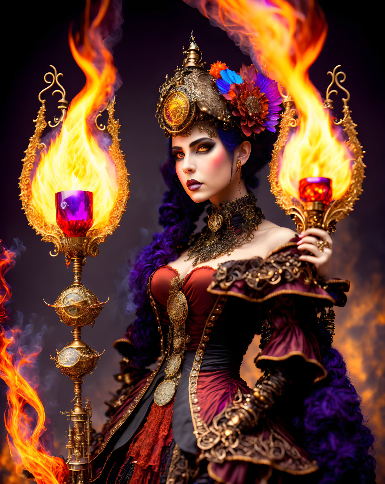 Steampunk Sorceress Creating Fire