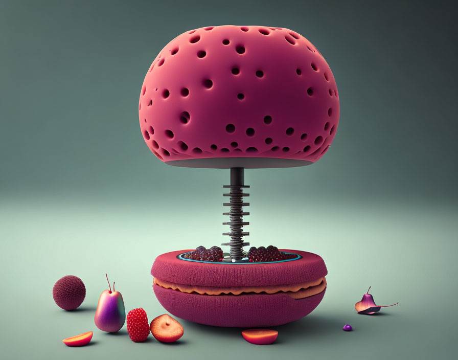 Colorful 3D burger illustration with unique ingredients on teal background