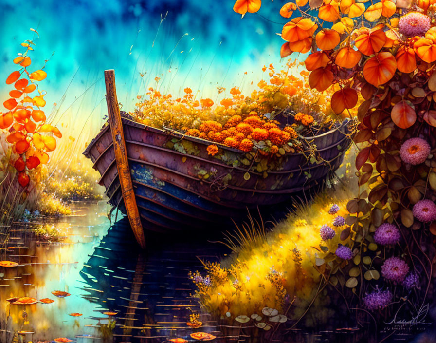  Old boat with flowers