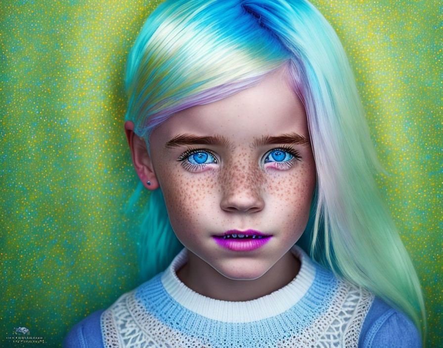  The beautiful girl with freckles and blue eyes