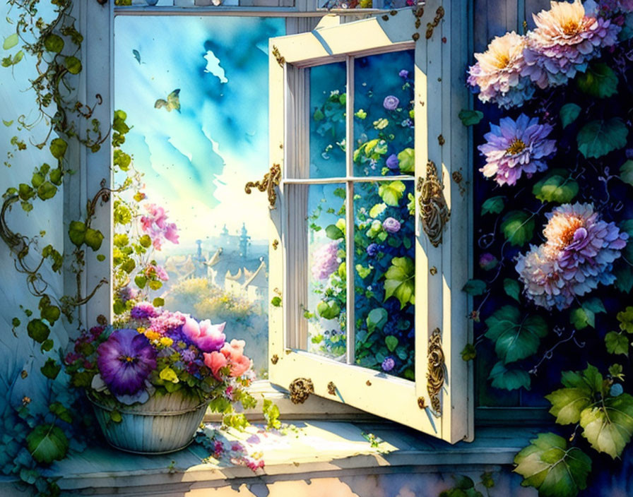 An open window and flowers