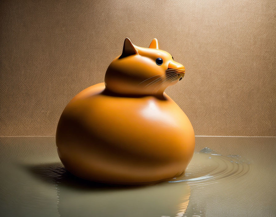Orange Cat-Shaped Rubber Duck Floating on Textured Tan Background