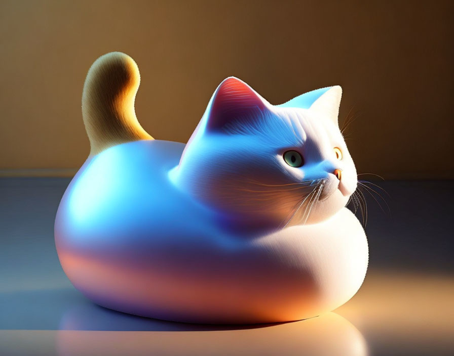 Anthropomorphic Blue and White Glossy Cat in Warm Light