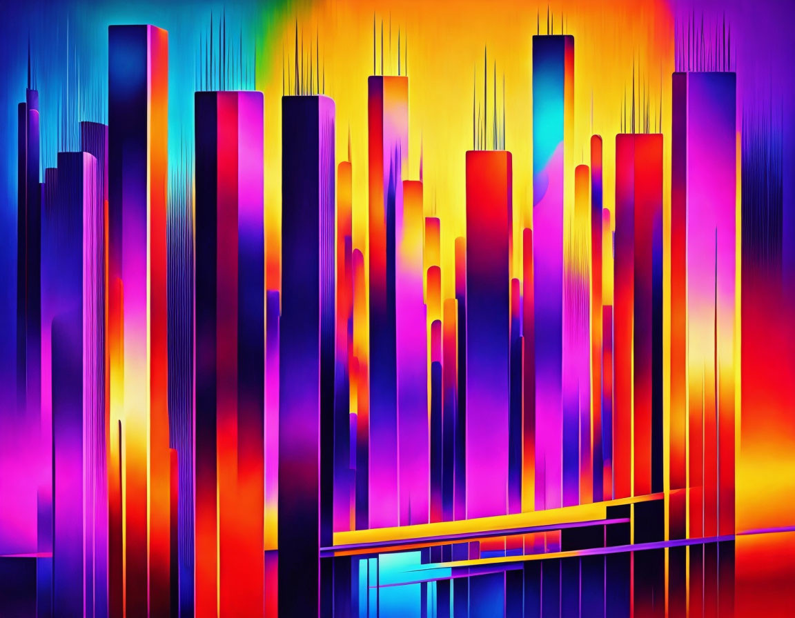 Colorful Abstract Cityscape with Neon Skyscrapers