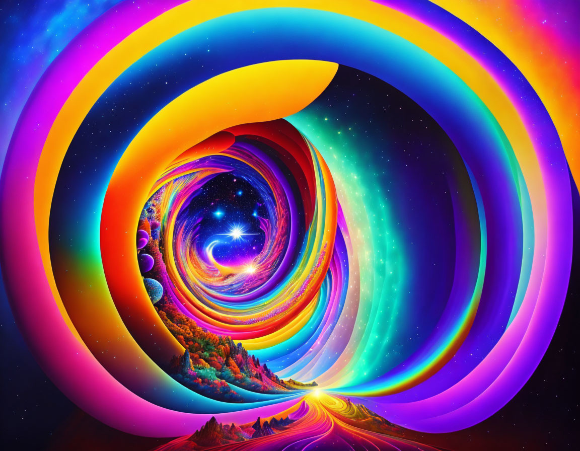 Colorful Psychedelic Tunnel Artwork with Star in Deep Space