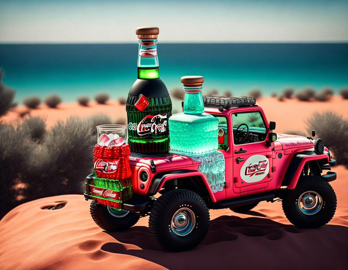  gin on a jeep in a coca cola bottle 