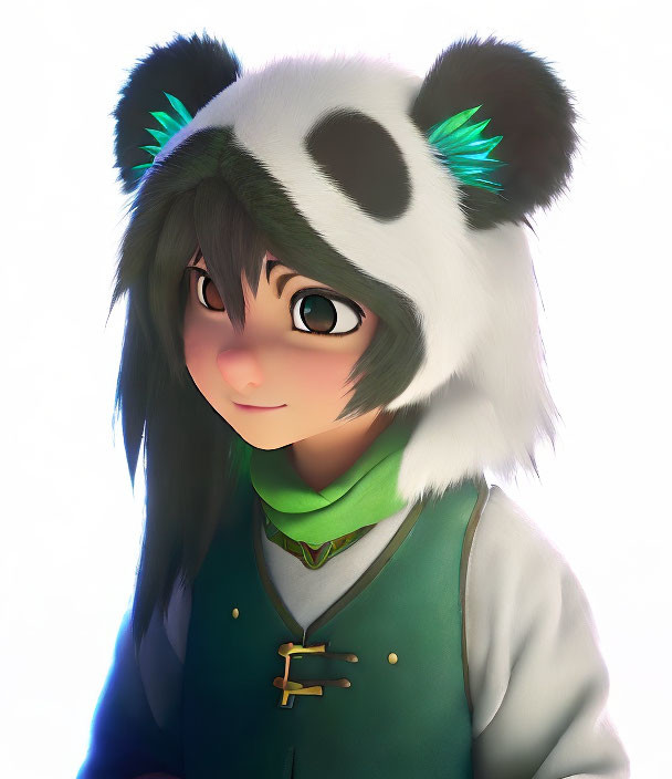 Smiling person in panda hat with green accents illustration