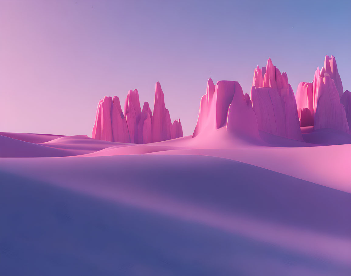 Surreal purple landscape with smooth hills and sharp peaks