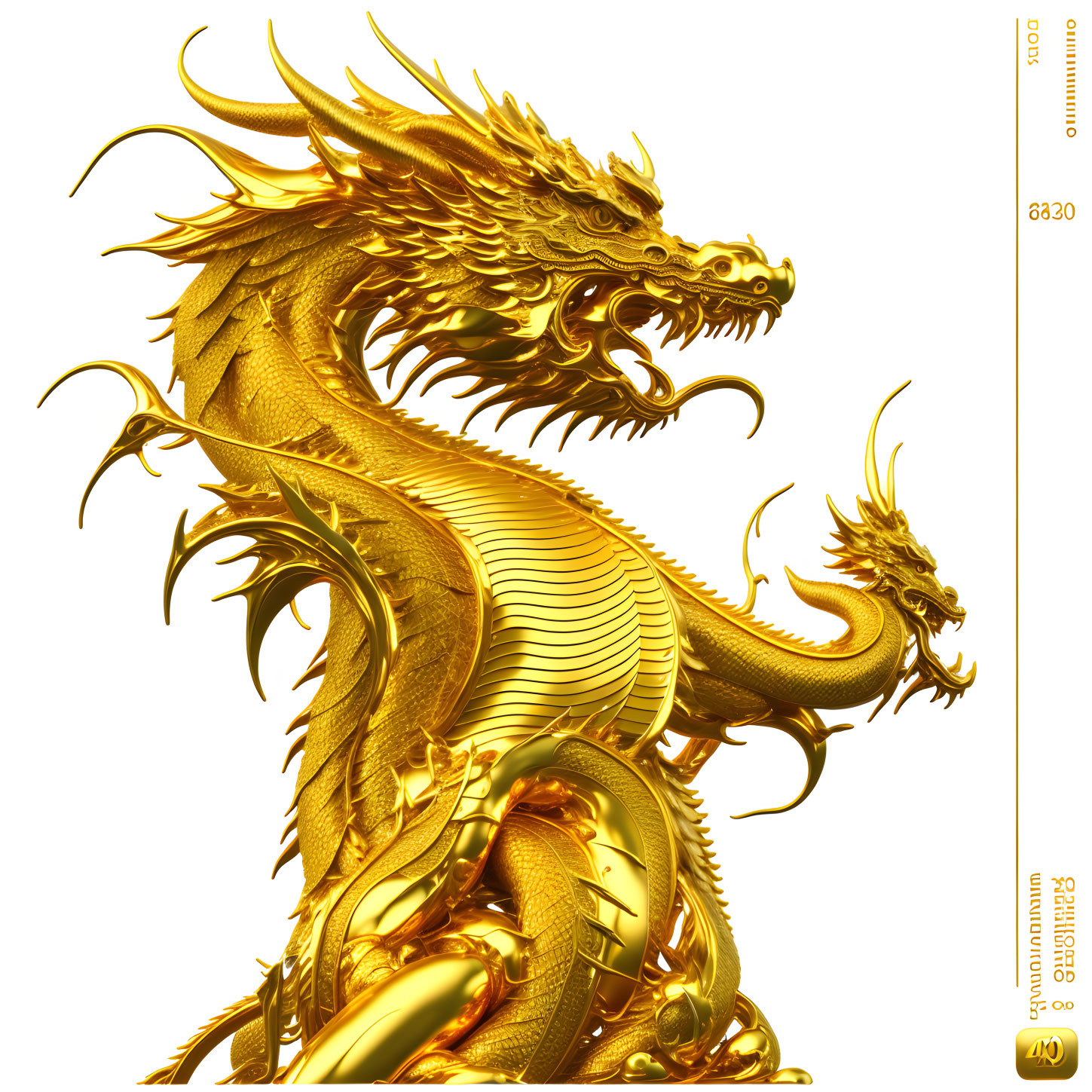 Intricate Golden Dragon Statue with Roaring Faces