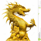 Intricate Golden Dragon Statue with Roaring Faces