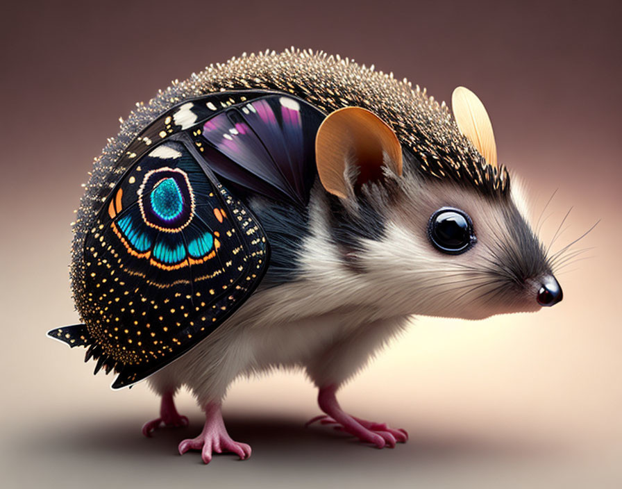 Colorful Butterfly-Winged Mouse in Whimsical Digital Art