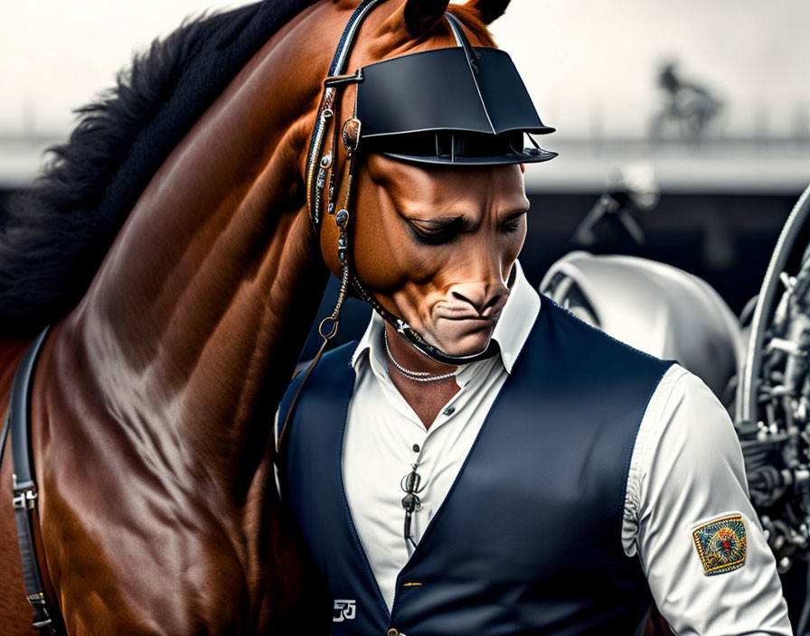Digital art of horse-human hybrid in equestrian attire