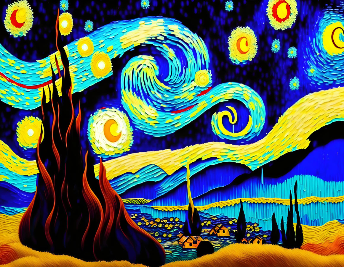 Stylized digital painting inspired by Van Gogh's "The Starry Night