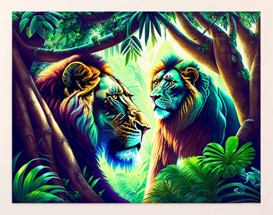 jungle with monkeys and lions