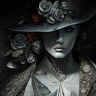 Intricate digital artwork of a woman in a feathered hat