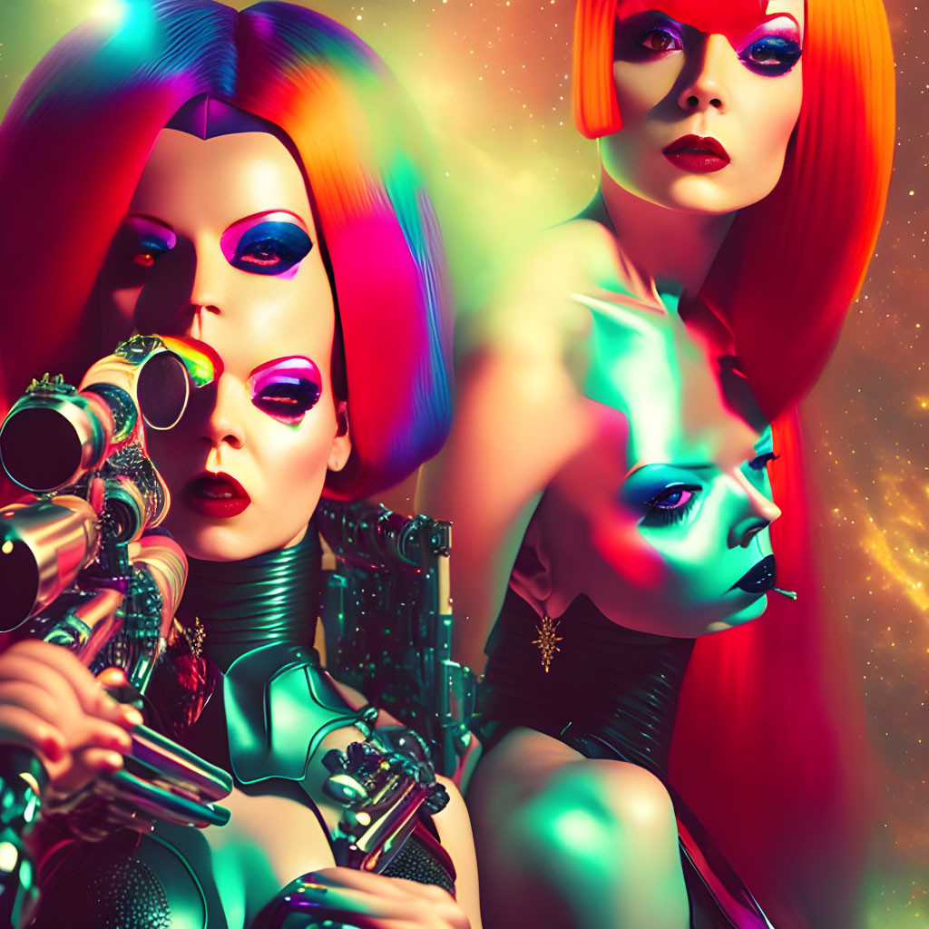 Colorful Hair & Bold Makeup: Futuristic Women in Sci-Fi Attire & Accessories