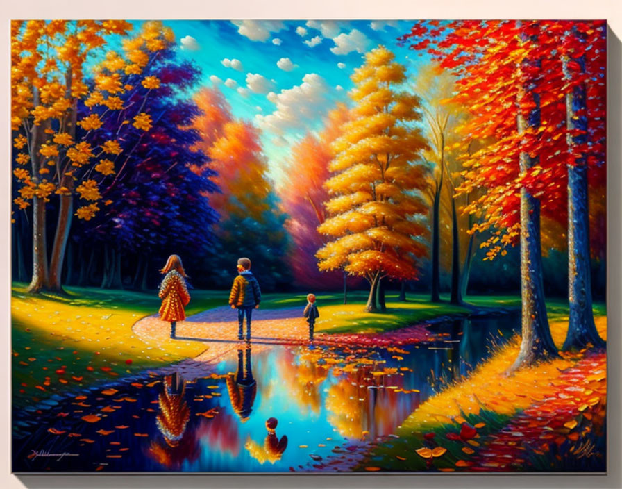 A girl and a boy walk in an autumn park